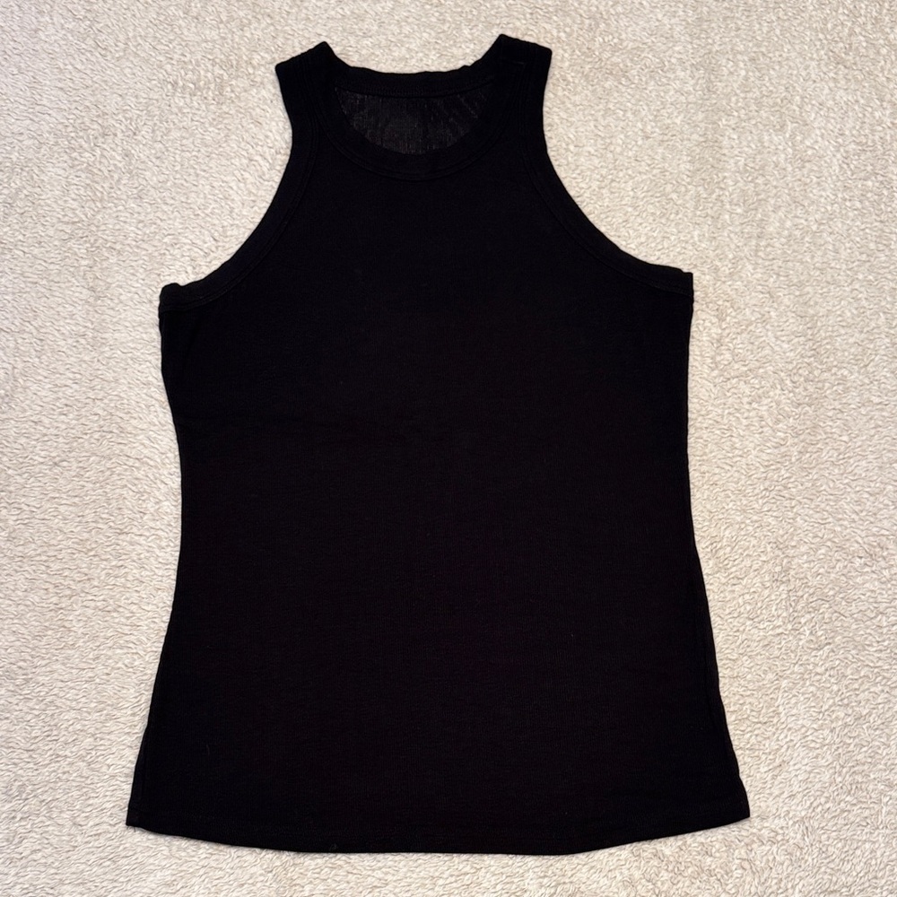 🖤 Black Ribbed High Neck Tank Top – Women’s XL